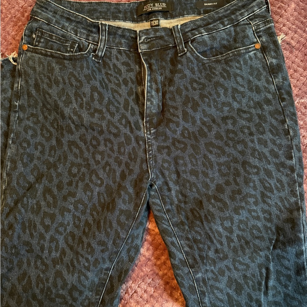 Judy Blue Dark Blue Leopard Print Skinny Jeans